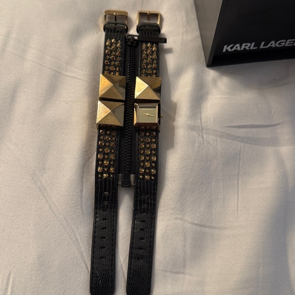 Karl Lagerfeld Black Gold Pyramid Stud Watch